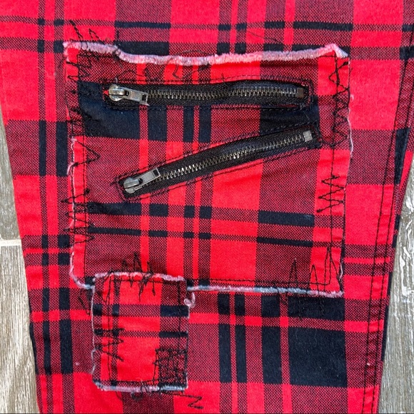 Blackheart Hot Topic Red Black Plaid Skinny Jeans - Picture 5 of 14